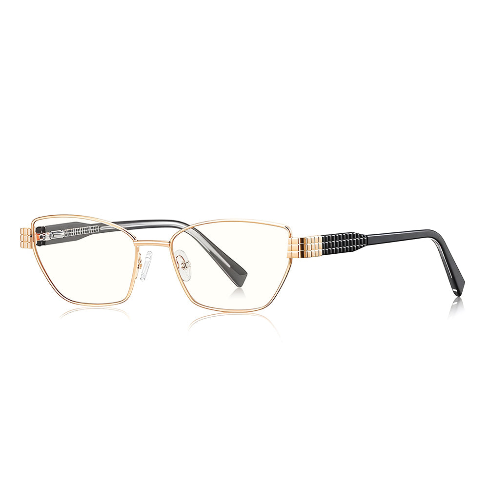 Techsuit - Anti-Blue Light Glasses Reflex PC (3162) - for Women, Rectangle, Metal Frame, AC Lens - Gold