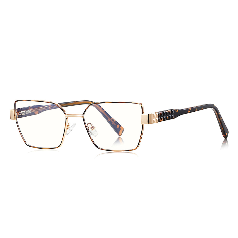 Techsuit - Anti-Blue Light Glasses Reflex PC (3169) - for Women, Hexagonal, Metal Frame, AC Lens - Brown/Leopard