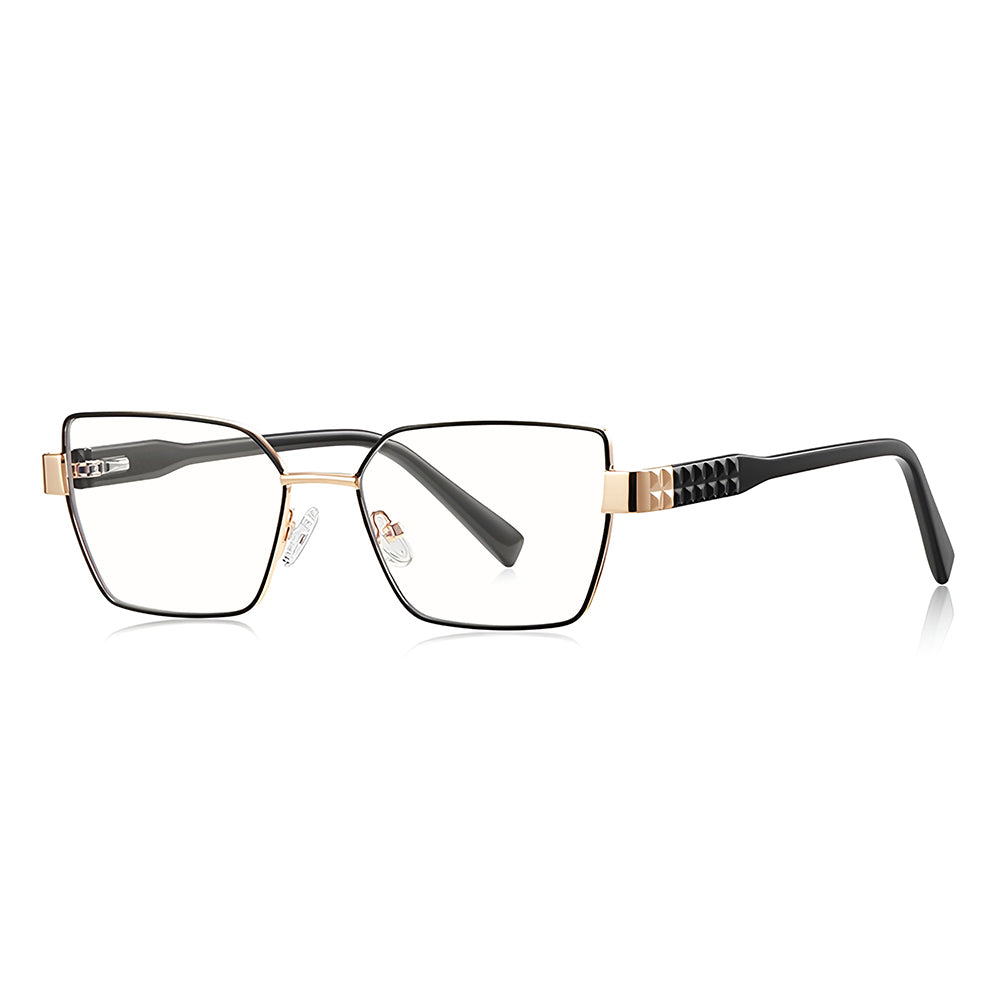 Techsuit - Anti-Blue Light Glasses Reflex PC (3169) - for Women, Hexagonal, Metal Frame, AC Lens - Black