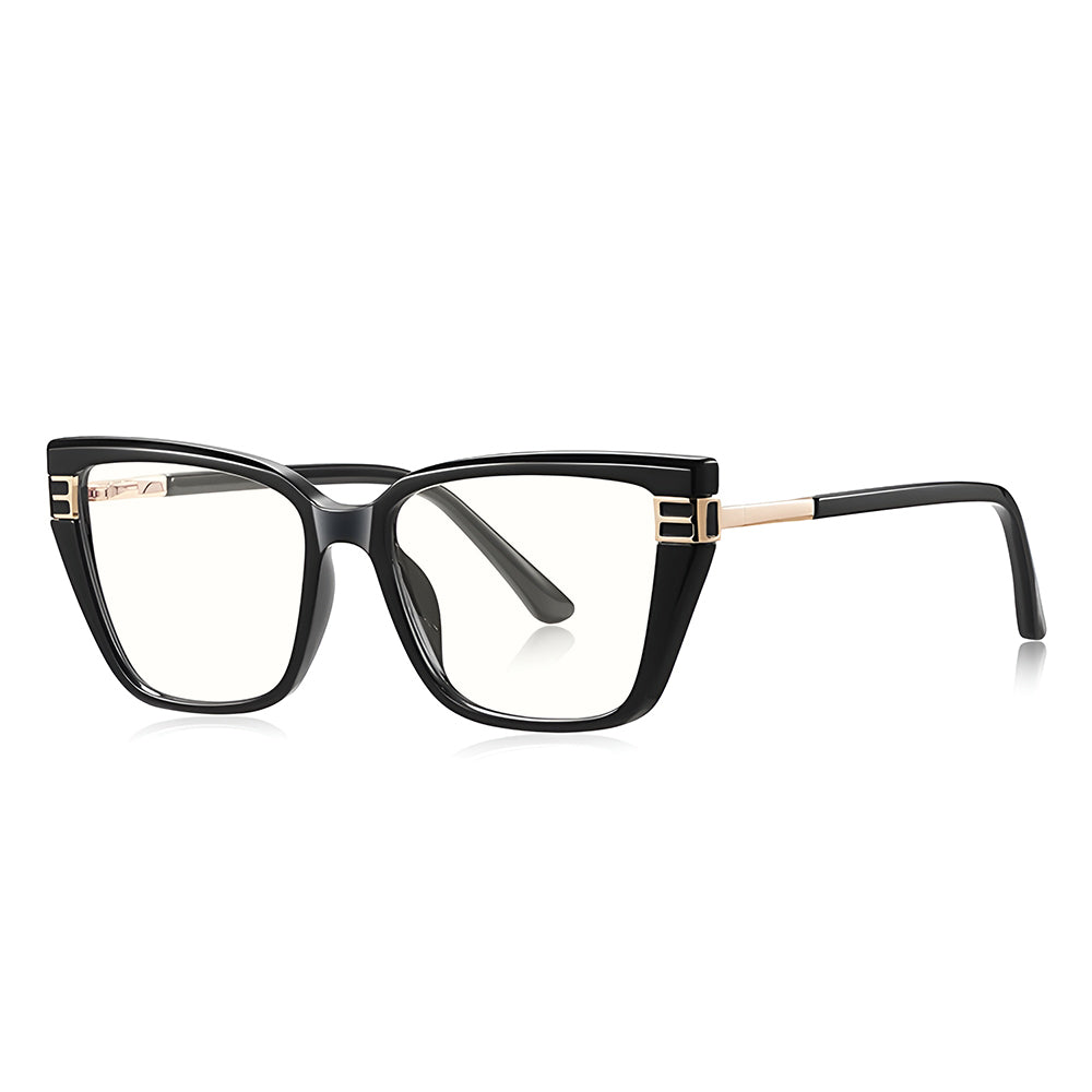 Techsuit - Anti-Blue Light Glasses Reflex PC (2275) - for Women, Rectangle, TR90&Metal Frame, AC Lens - Black/Gold