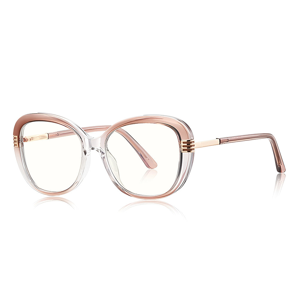 Techsuit - Anti-Blue Light Glasses Reflex PC (2265) - for Women, Butterfly, TR90&Metal Frame, AC Lens - Transparent/Brow
