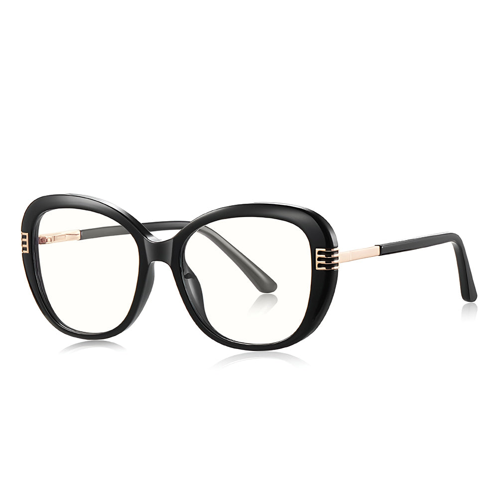 Techsuit - Anti-Blue Light Glasses Reflex PC (2265) - for Women, Butterfly, TR90&Metal Frame, AC Lens - Black/Gold