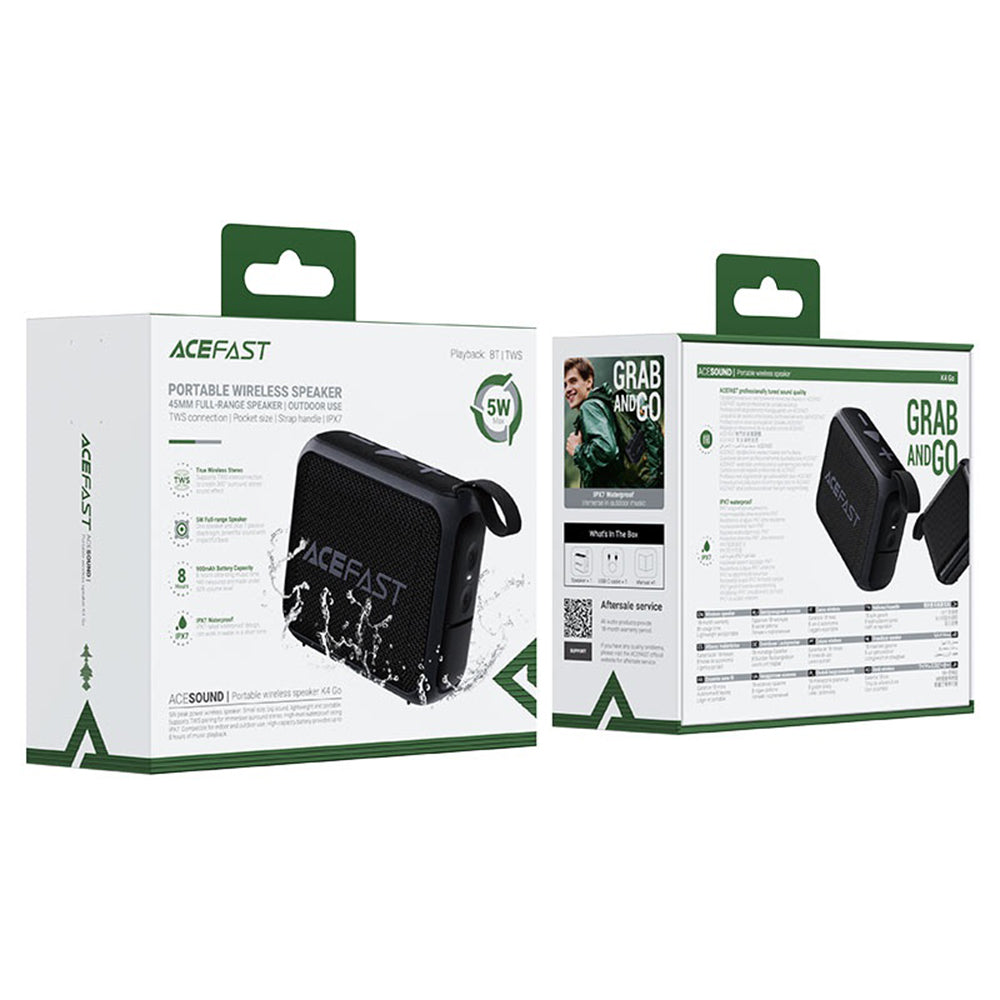 Acefast - Wireless Speaker Go (K4) - Bluetooth 5.4, Portable, 5W Full-range Speaker, Waterproof IPX7, Type-C, 900mAh - B