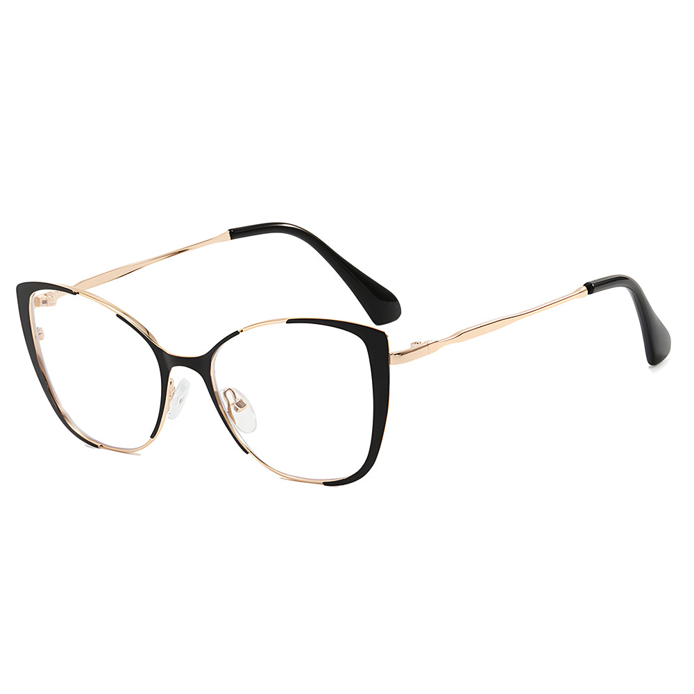 Techsuit - Anti-Blue Light Glasses Reflex PC (8808) - for Women, Oversized, Metal Frame, AC Lens - Black
