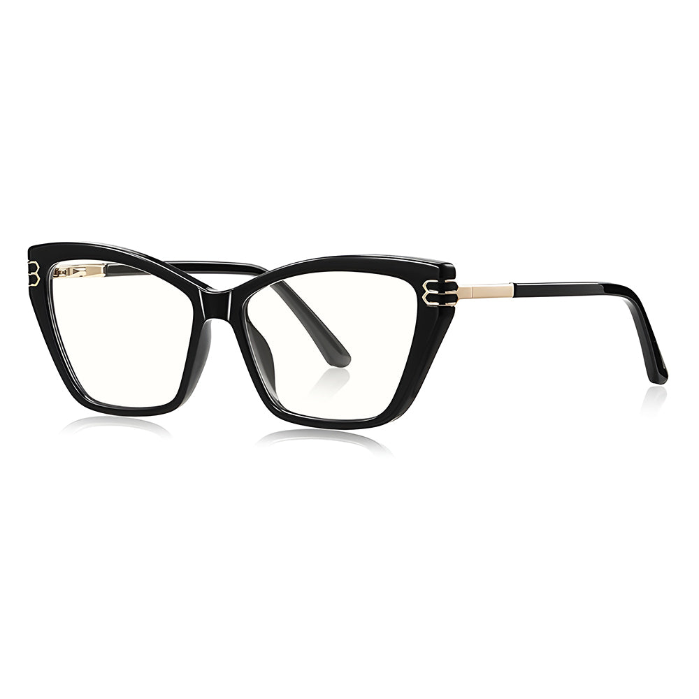 Techsuit - Anti-Blue Light Glasses Reflex PC (2262) - for Women, Rectangle, TR90&Metal Frame, AC Lens - Black