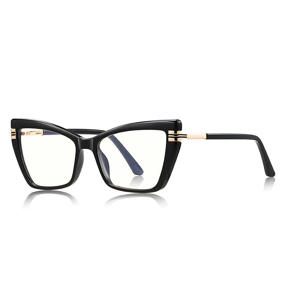 Techsuit - Anti-Blue Light Glasses Reflex PC (2263) - for Women, Rectangle, TR90&Metal Frame, AC Lens - Black