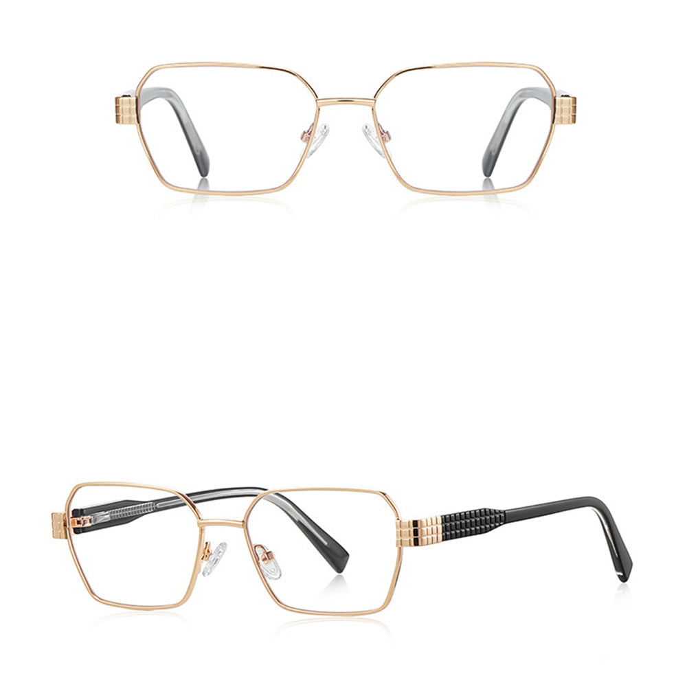 Techsuit - Anti-Blue Light Glasses Reflex PC (3161) - for Women, Rectangle, Metal Frame, AC Lens - Gold/Black