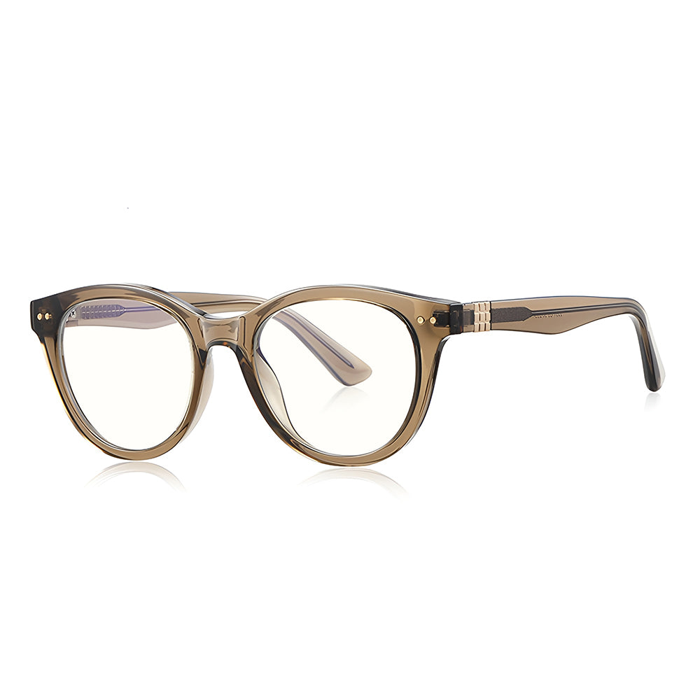 Techsuit - Anti-Blue Light Glasses Reflex PC (2231) - for Men, Round, TR90&Metal Frame, AC Lens - Transparent/Brown