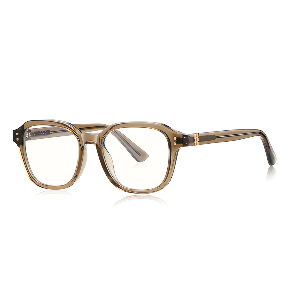 Techsuit - Anti-Blue Light Glasses Reflex PC (2227) - for Men, Round, TR90&Metal Frame, AC Lens - Transparent/Brown