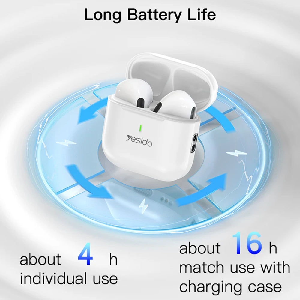 Yesido - Wireless Earbuds (TWS17) - with Bluetooth V5.1, Half-In-ear Design, 200mAh, Type-C - White