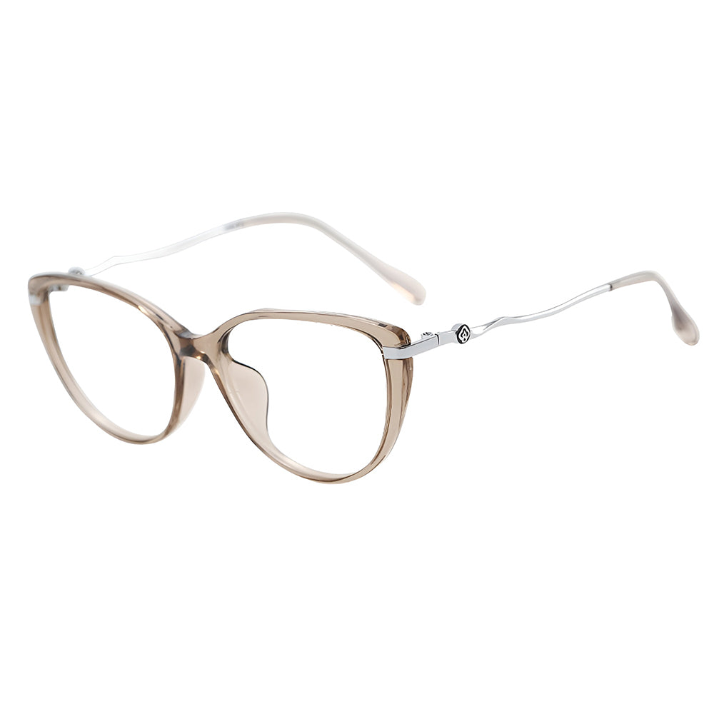 Techsuit - Anti-Blue Light Glasses Reflex PC (86162) - for Women, Round, TR90&Metal Frame, AC Lens - Silver/Beige