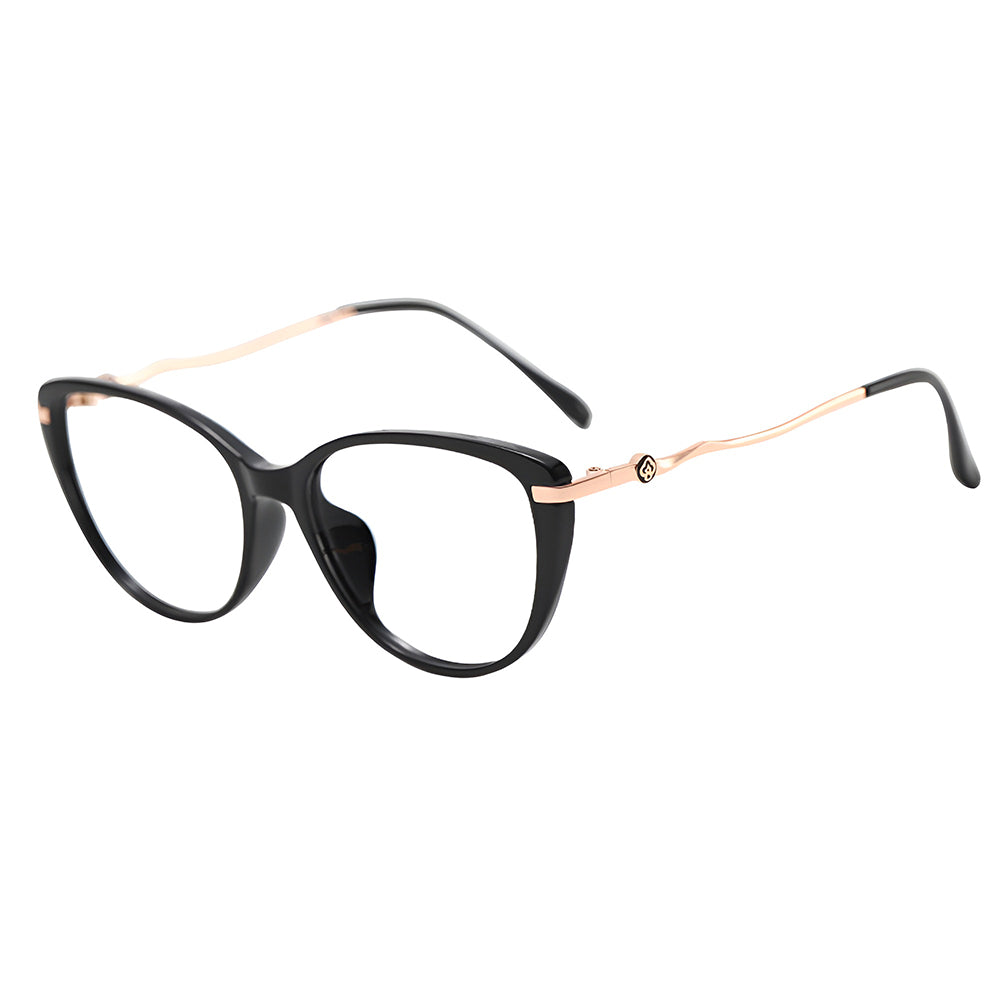 Techsuit - Anti-Blue Light Glasses Reflex PC (86162) - for Women, Round, TR90&Metal Frame, AC Lens - Gold/Black