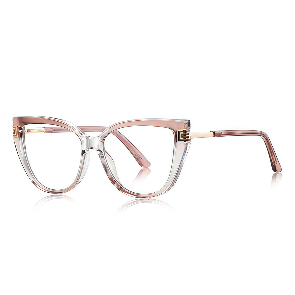 Techsuit - Anti-Blue Light Glasses Reflex PC (2259) - for Women, Oversized, TR90&Metal Frame, AC Lens - Transparent/Warm