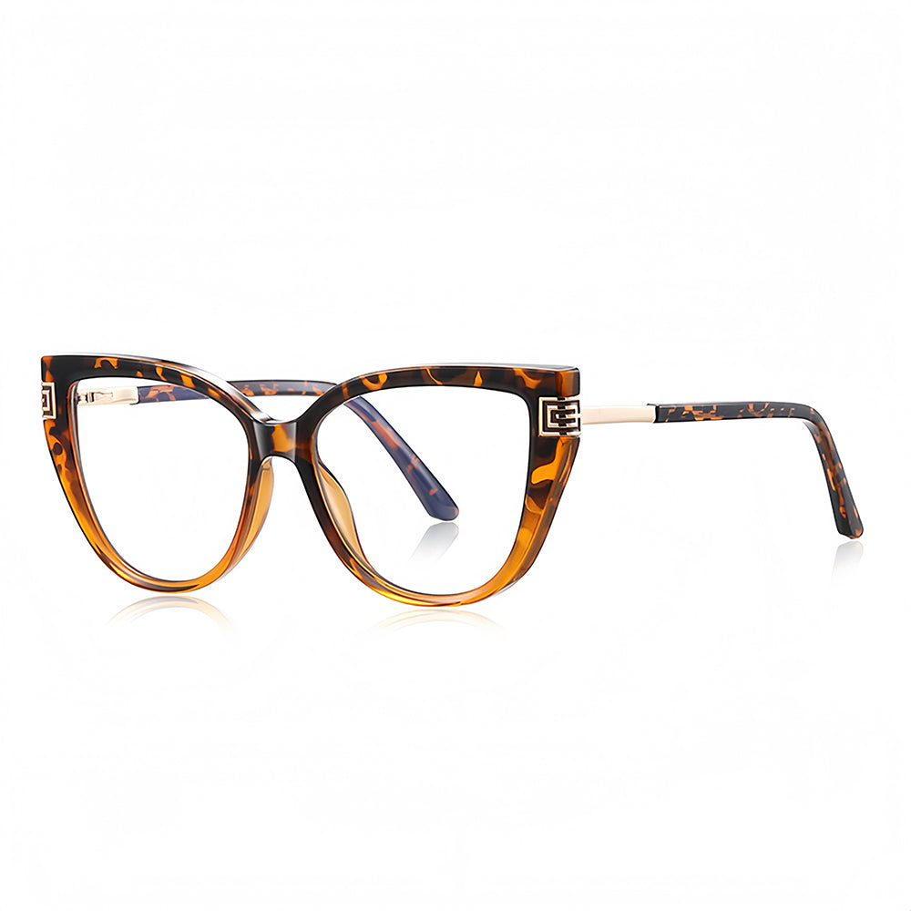 Techsuit - Anti-Blue Light Glasses Reflex PC (2259) - for Women, Oversized, TR90&Metal Frame, AC Lens - Transparent/Leop