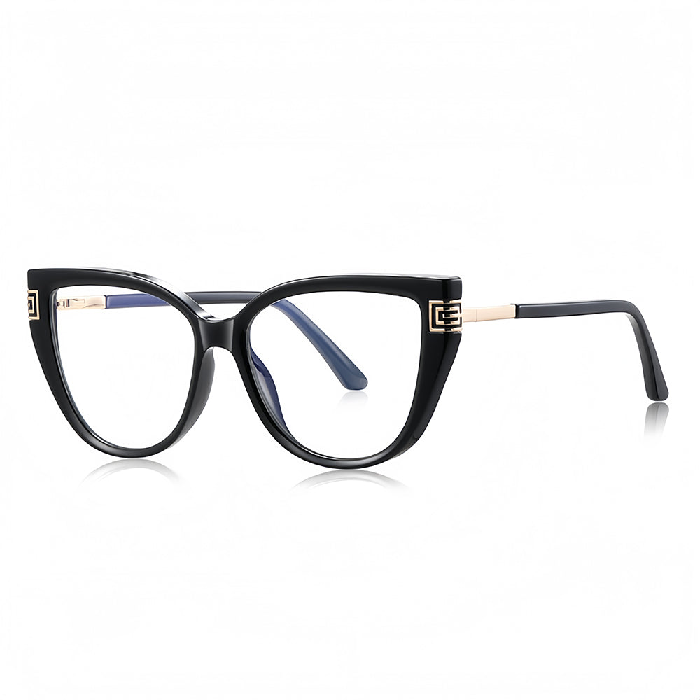 Techsuit - Anti-Blue Light Glasses Reflex PC (2259) - for Women, Oversized, TR90&Metal Frame, AC Lens - Black