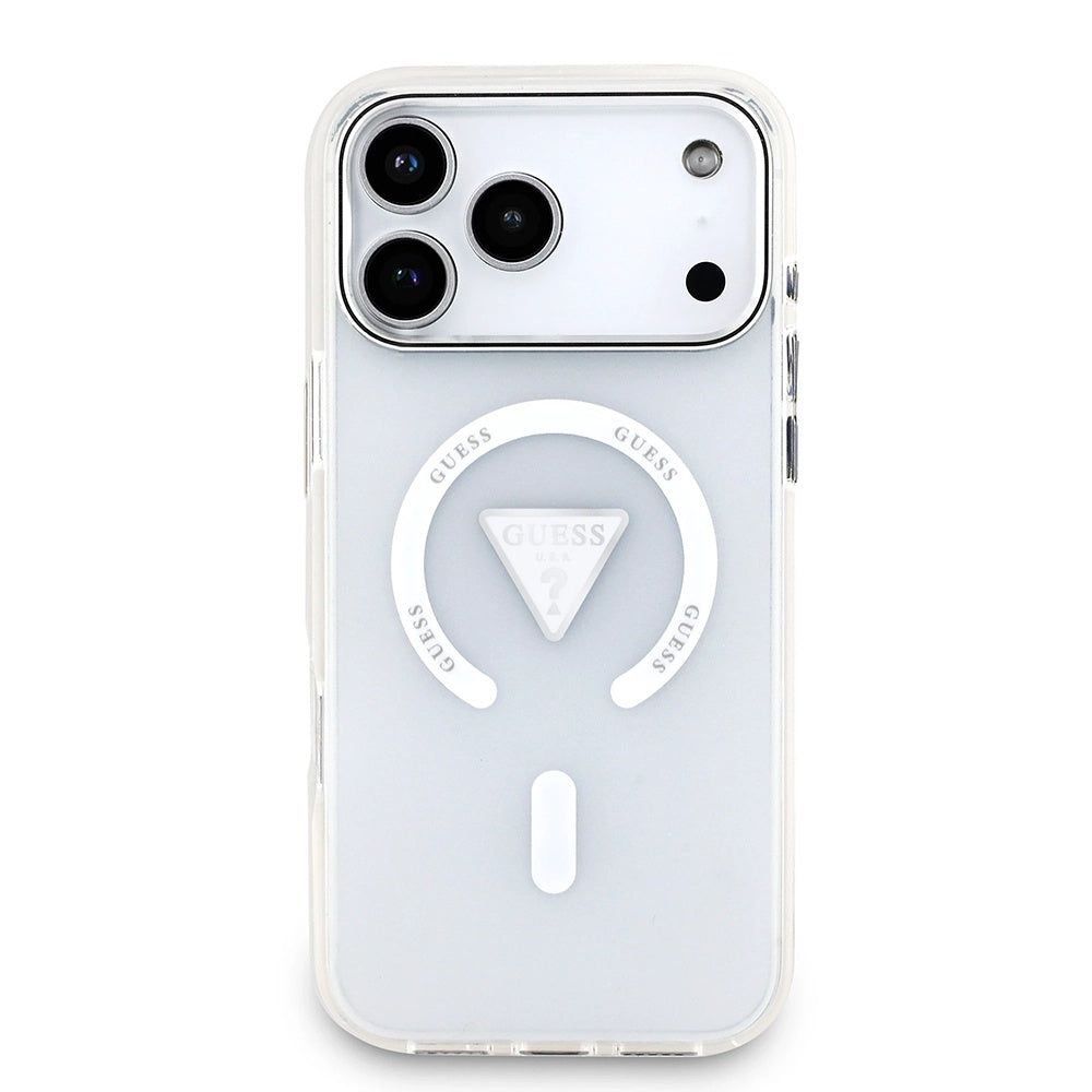 Husa pentru iPhone 17 Pro Max - Guess IML Gradient Triangle Logo MagSafe (GUHMP17XHGTMLCGT) - Clear