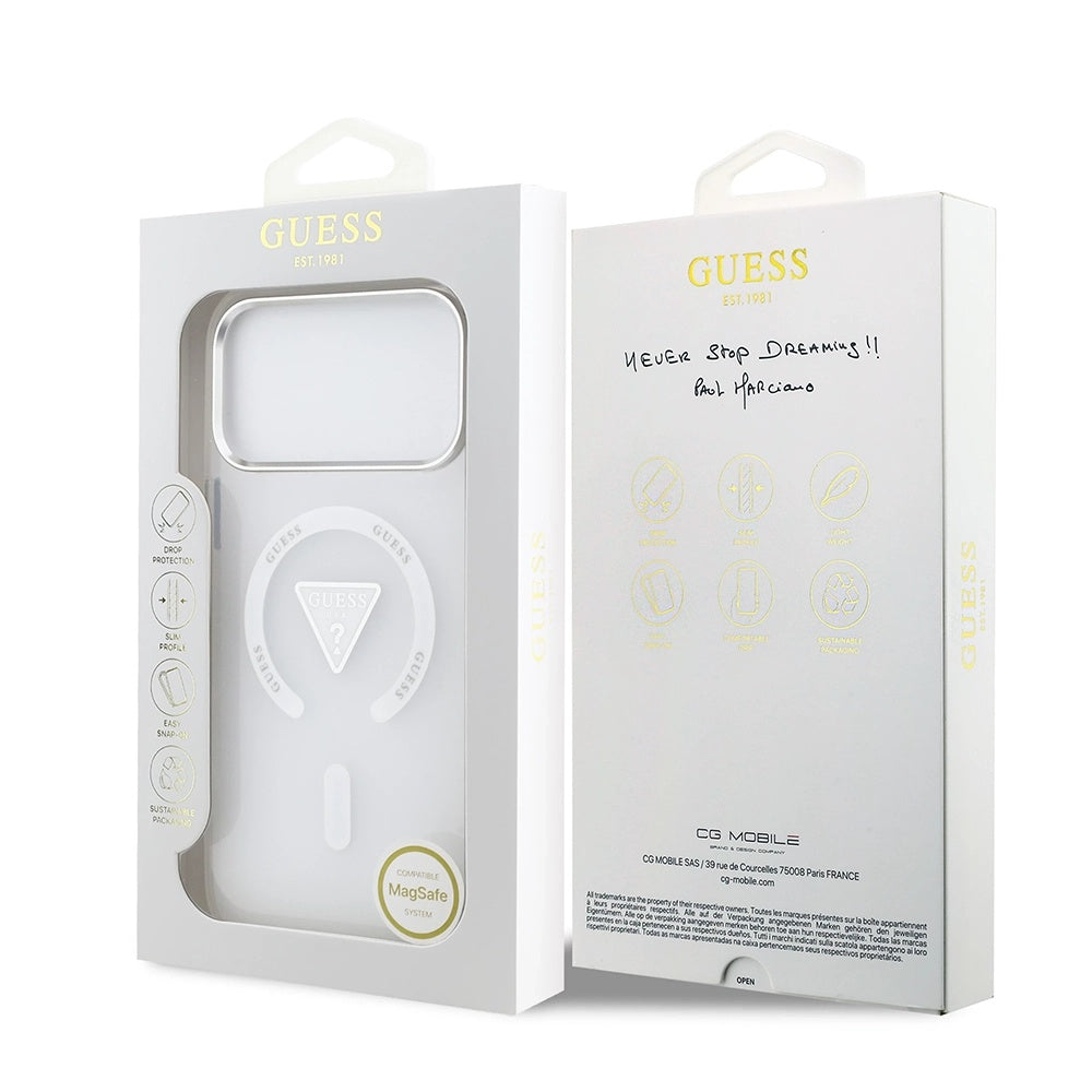 Husa pentru iPhone 17 Pro Max - Guess IML Gradient Triangle Logo MagSafe (GUHMP17XHGTMLCGT) - Clear