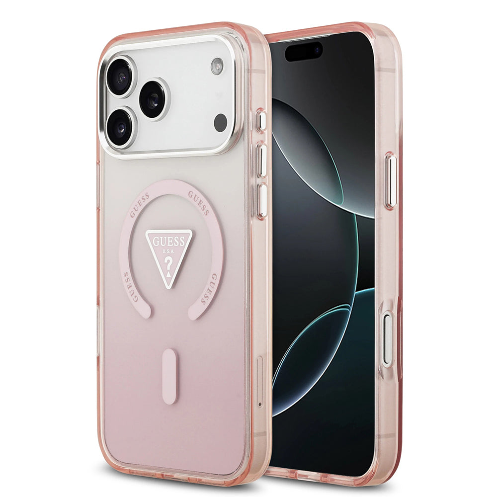 Husa pentru iPhone 17 Pro Max - Guess IML Gradient Triangle Logo MagSafe (GUHMP17XHGTMLCGP) - Pink