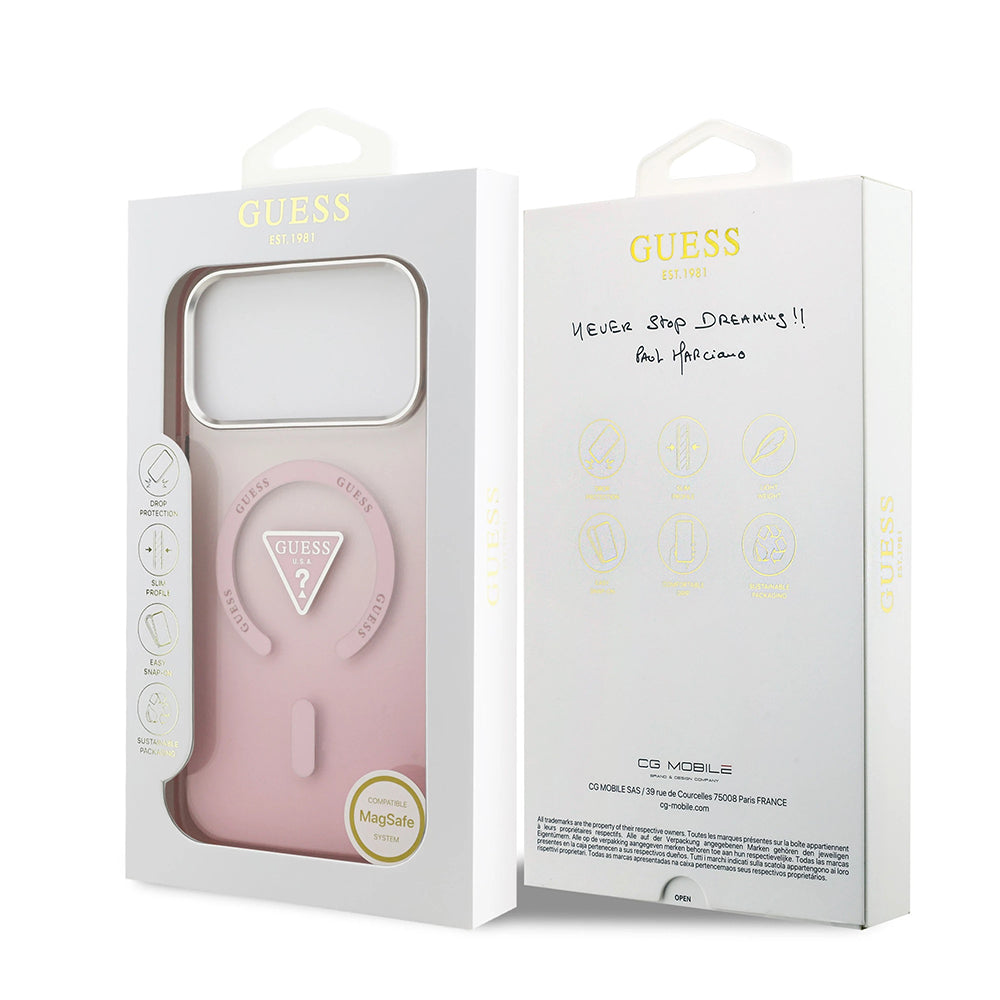 Husa pentru iPhone 17 Pro Max - Guess IML Gradient Triangle Logo MagSafe (GUHMP17XHGTMLCGP) - Pink
