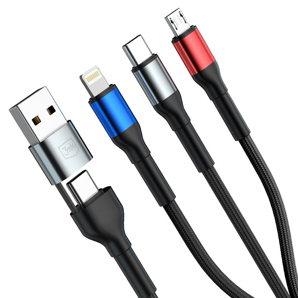 3mk - Data Cable Hyper N-Series 6in1 - USB-C/USB Male, USB-C Female to USB-C, Lightning, Micro, 18W, 9V/2A, 1.2m - Black