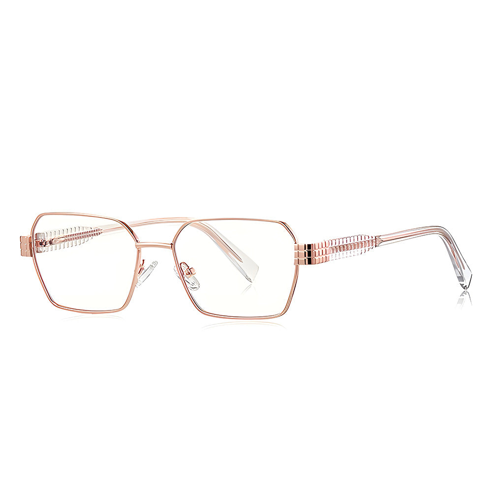 Techsuit - Anti-Blue Light Glasses Reflex PC (3161) - for Women, Rectangle, Metal Frame, AC Lens - Rose Gold/Transparent