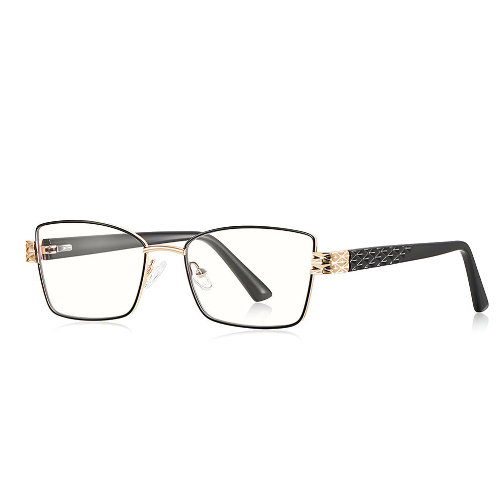 Techsuit - Anti-Blue Light Glasses Reflex PC (3171) - for Women, Rectangle, Metal Frame, AC Lens - Black