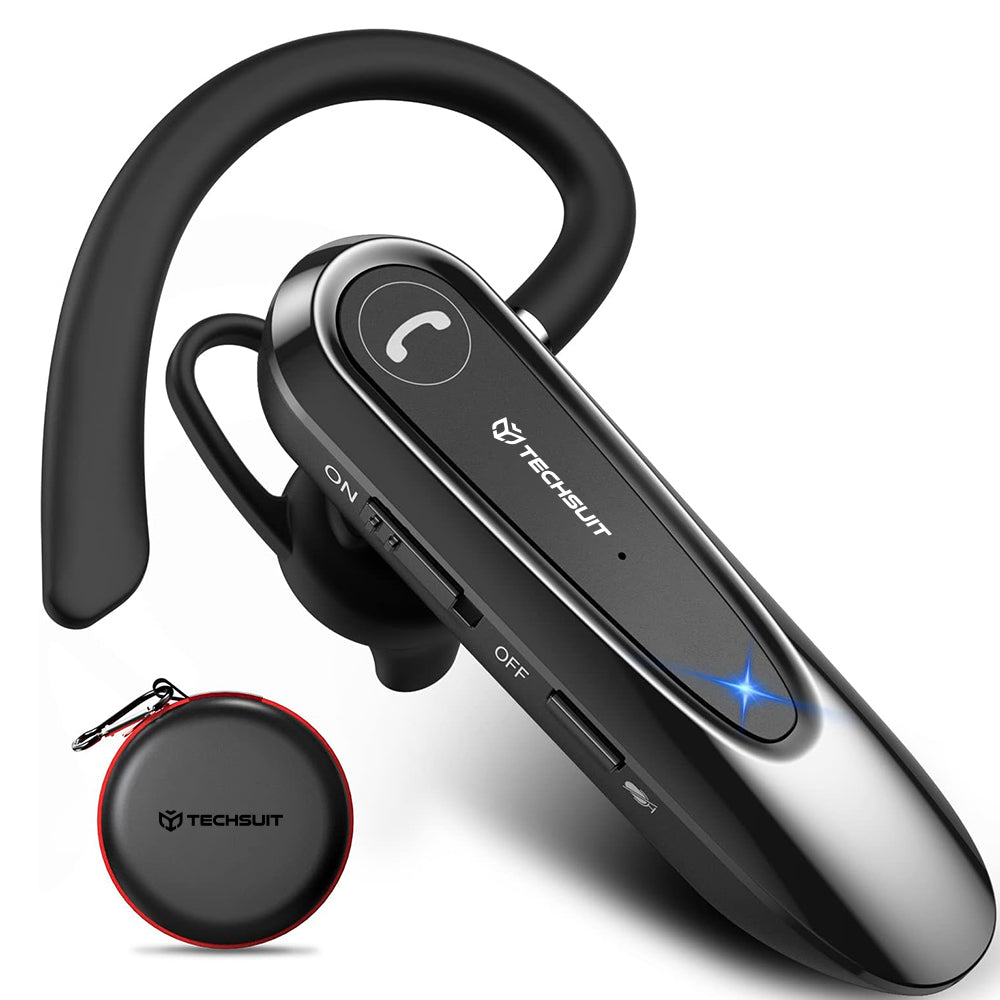 Techsuit - Premium Bluetooth Headset AirTalk (CB2) - Bluetooth, 20 Hours Talk Time, Type-C, Lightweight, Dual Mic - Blac