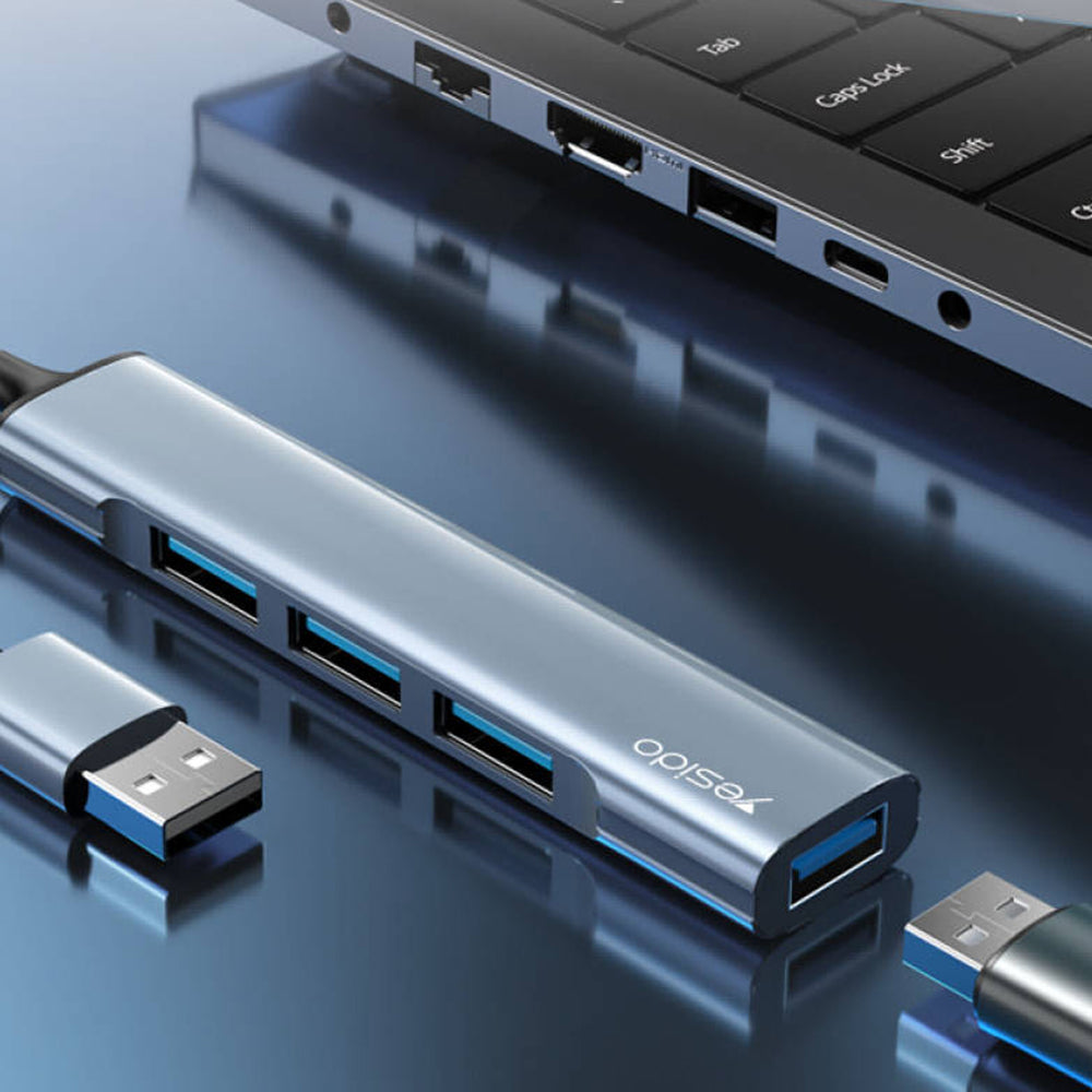 Yesido - Docking Station 4in1 (HB18) - USB to 1x USB3.0, 3x USB2.0, Plug&Play, 5Gbps, Aluminum Alloy - Gray