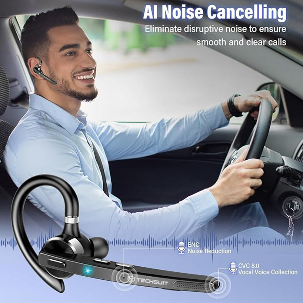 Techsuit - Premium Bluetooth Headset TalkZen (G9) - HandsFree, BT5.1, Dual Noise Cancelling Microphone, 500mAh, 72hrs - 