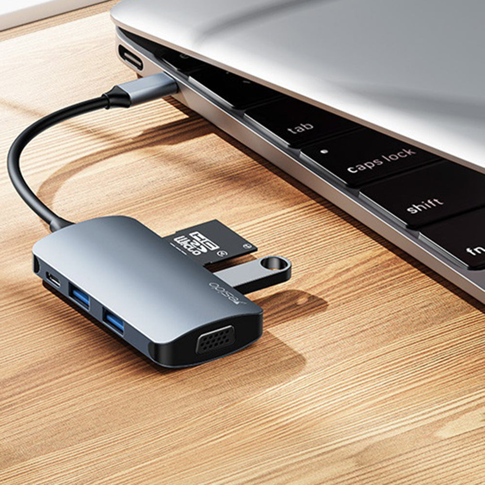 Yesido - Docking Station 7in1 (HB16) - Type-C to 1x USB3.0, 2x USB2.0, TF/SD Card, 1x VGA, 1x Type-C, 5Gbps, PD100W  - G