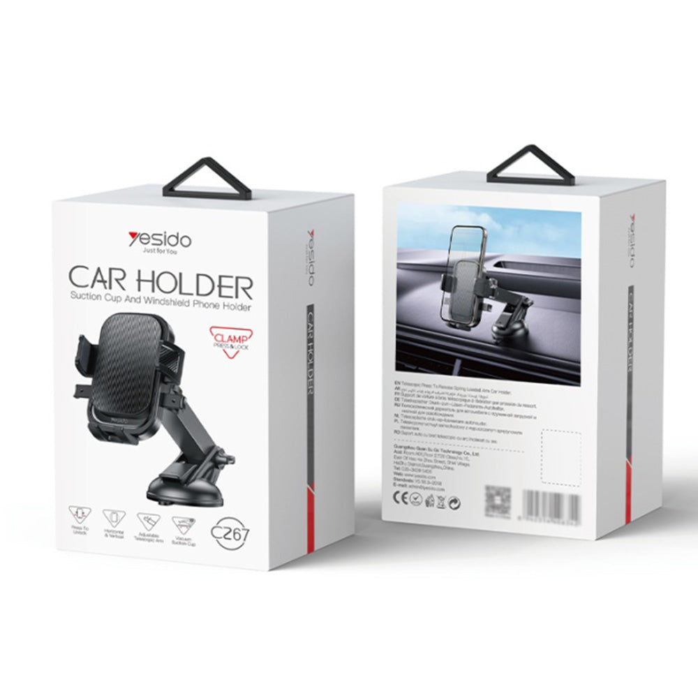 Yesido - Car Holder (C267) - for Dashboard/Windshield, 360, with Telescopic Clamp Arm, Easy Extending Clip, Non-slip - B