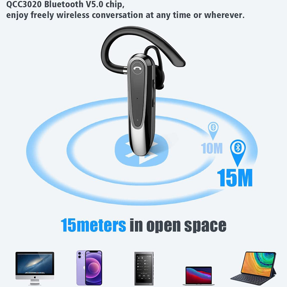 Techsuit - Premium Bluetooth Headset AirTalk (CB2) - Bluetooth, 20 Hours Talk Time, Type-C, Lightweight, Dual Mic - Blac