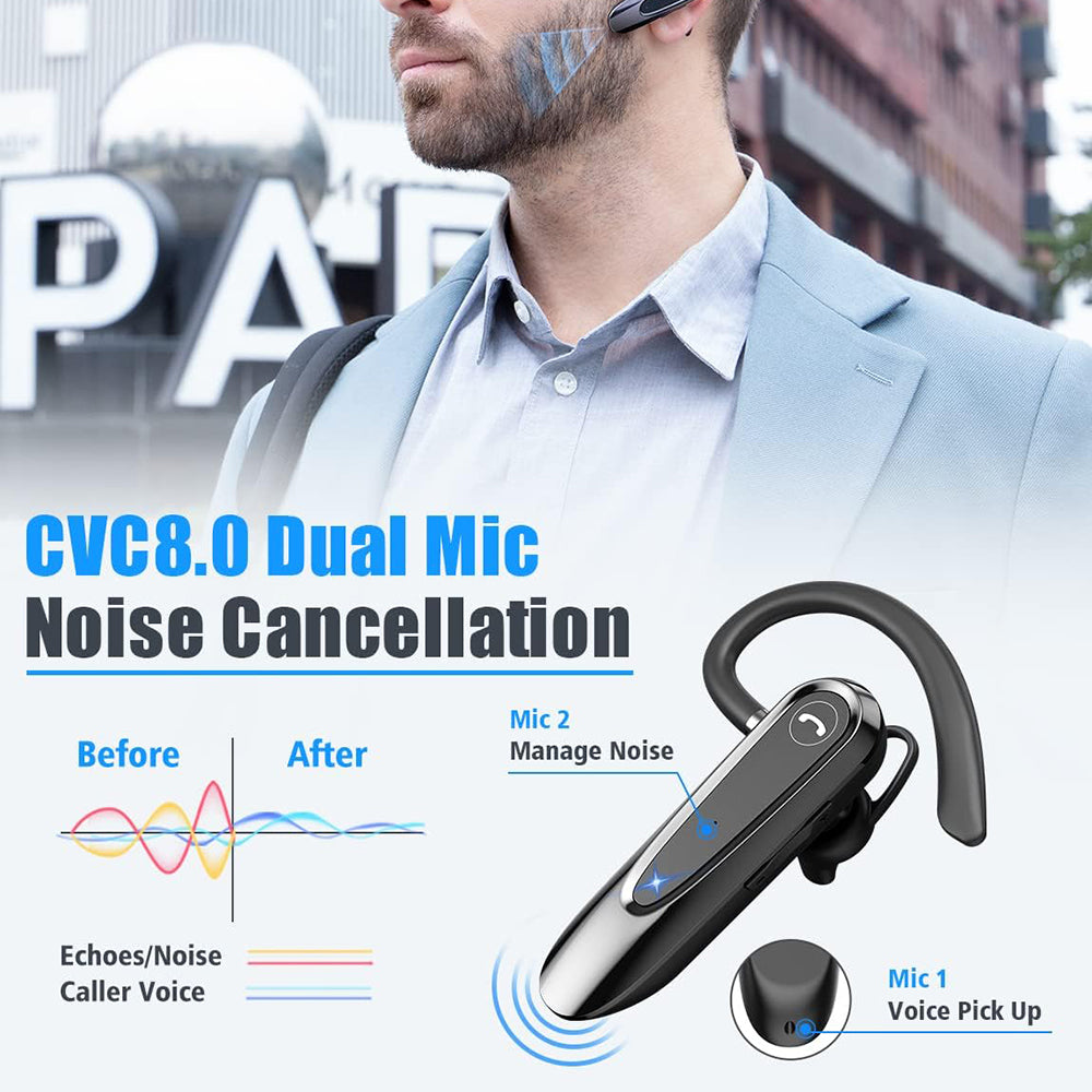 Techsuit - Premium Bluetooth Headset AirTalk (CB2) - Bluetooth, 20 Hours Talk Time, Type-C, Lightweight, Dual Mic - Blac