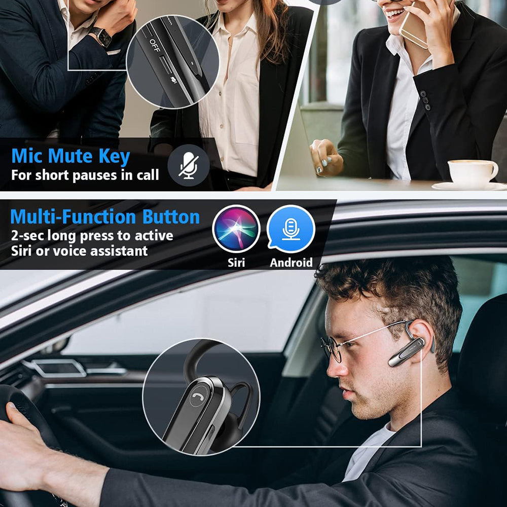 Techsuit - Premium Bluetooth Headset AirTalk (CB2) - Bluetooth, 20 Hours Talk Time, Type-C, Lightweight, Dual Mic - Blac
