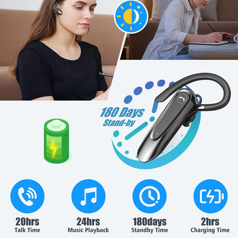 Techsuit - Premium Bluetooth Headset AirTalk (CB2) - Bluetooth, 20 Hours Talk Time, Type-C, Lightweight, Dual Mic - Blac