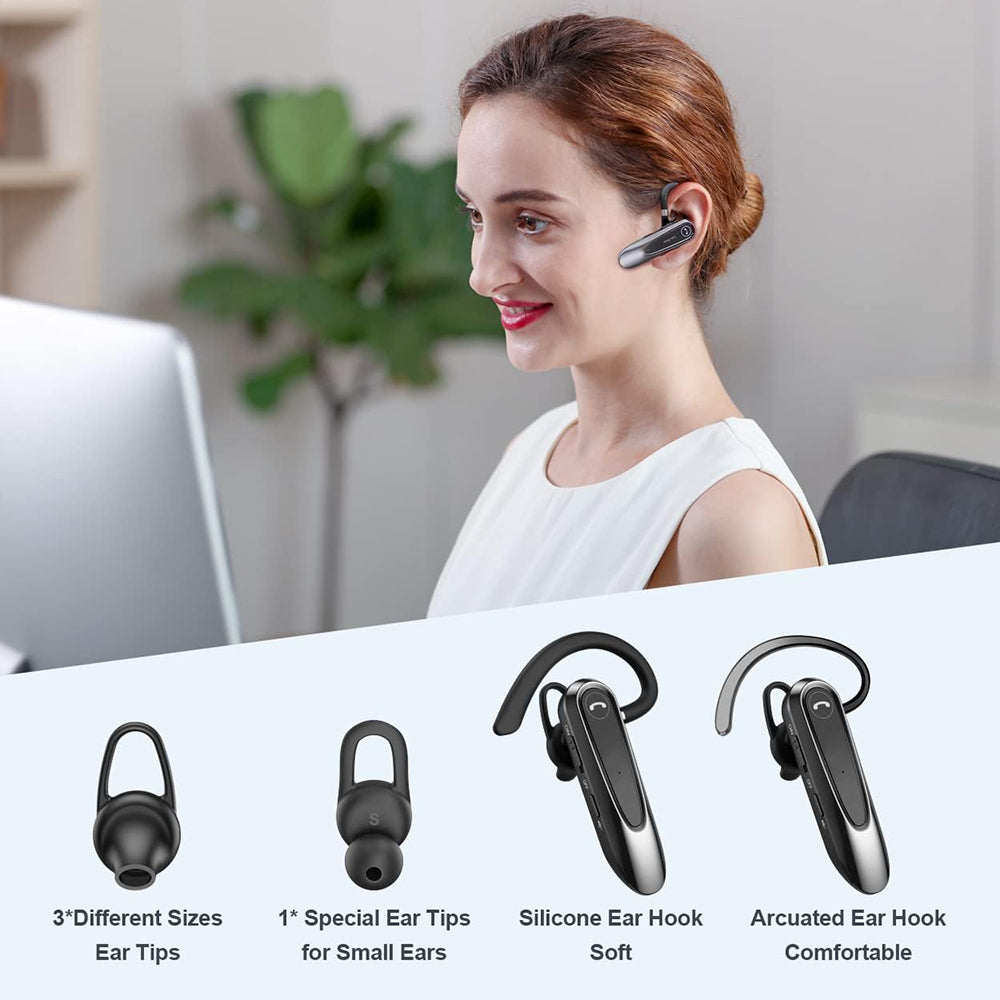 Techsuit - Premium Bluetooth Headset AirTalk (CB2) - Bluetooth, 20 Hours Talk Time, Type-C, Lightweight, Dual Mic - Blac