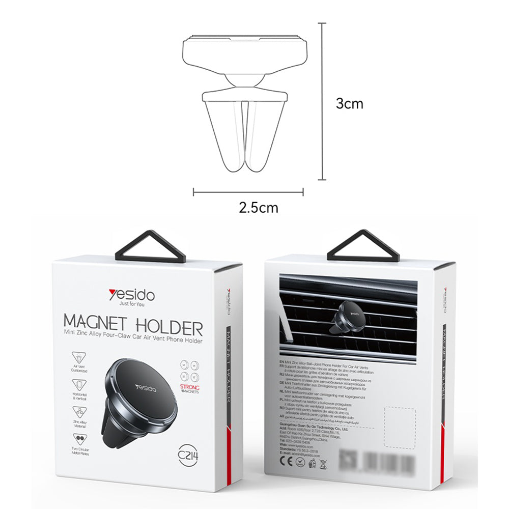 Yesido - Mini Car Holder (C214) - Magnetic, for Air Vent, Free Rotation, Zinc Alloy, Non-slip, Universal - Black