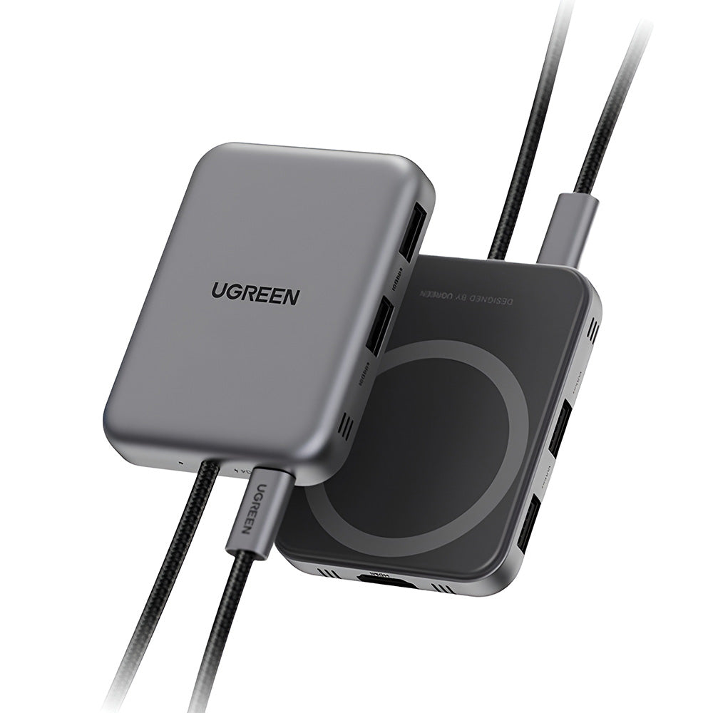 Ugreen - Hub 7in1 CM896 (65759) - Magnetic, USB-C to HDMI 4K, USB-C PD100W, 2X USB, SD4.0 Slot, TF Slot, 10Gbps - Grey