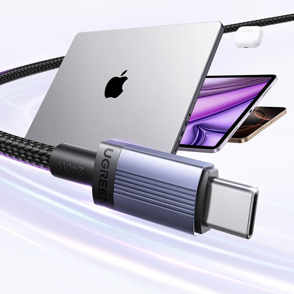 Ugreen - Data Cable L532 (65906) - Type-C to Type-C, Fast Charging, 240W, 5A, 480Mbps, E-Marker Chip, Nylon, 0.5m - Gray