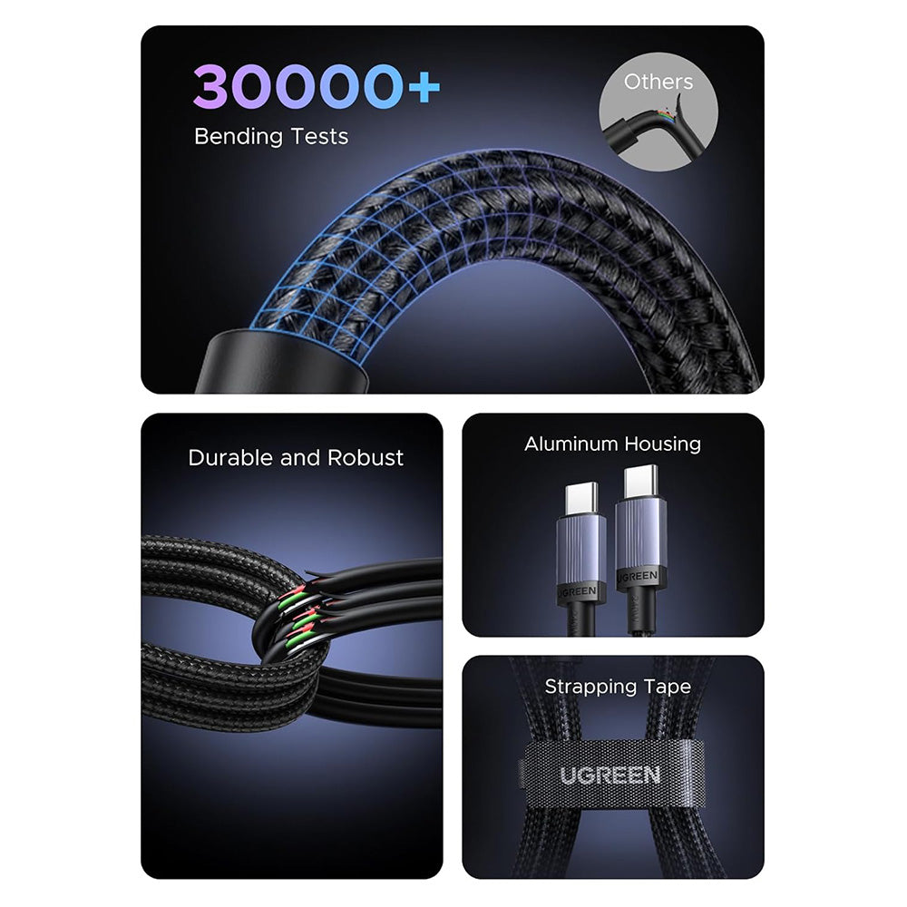 Ugreen - Data Cable (65907) - Type-C to Type-C, Fast Charging, 240W, 5A, 480Mbps, Nylon Braided, 1m - Gray