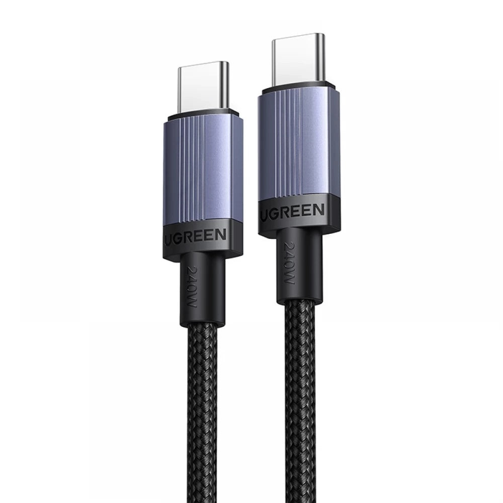 Ugreen - Data Cable (65908) - Type-C to Type-C, Fast Charging, 240W, 5A, 480Mbps, Nylon Braided, 2m - Gray