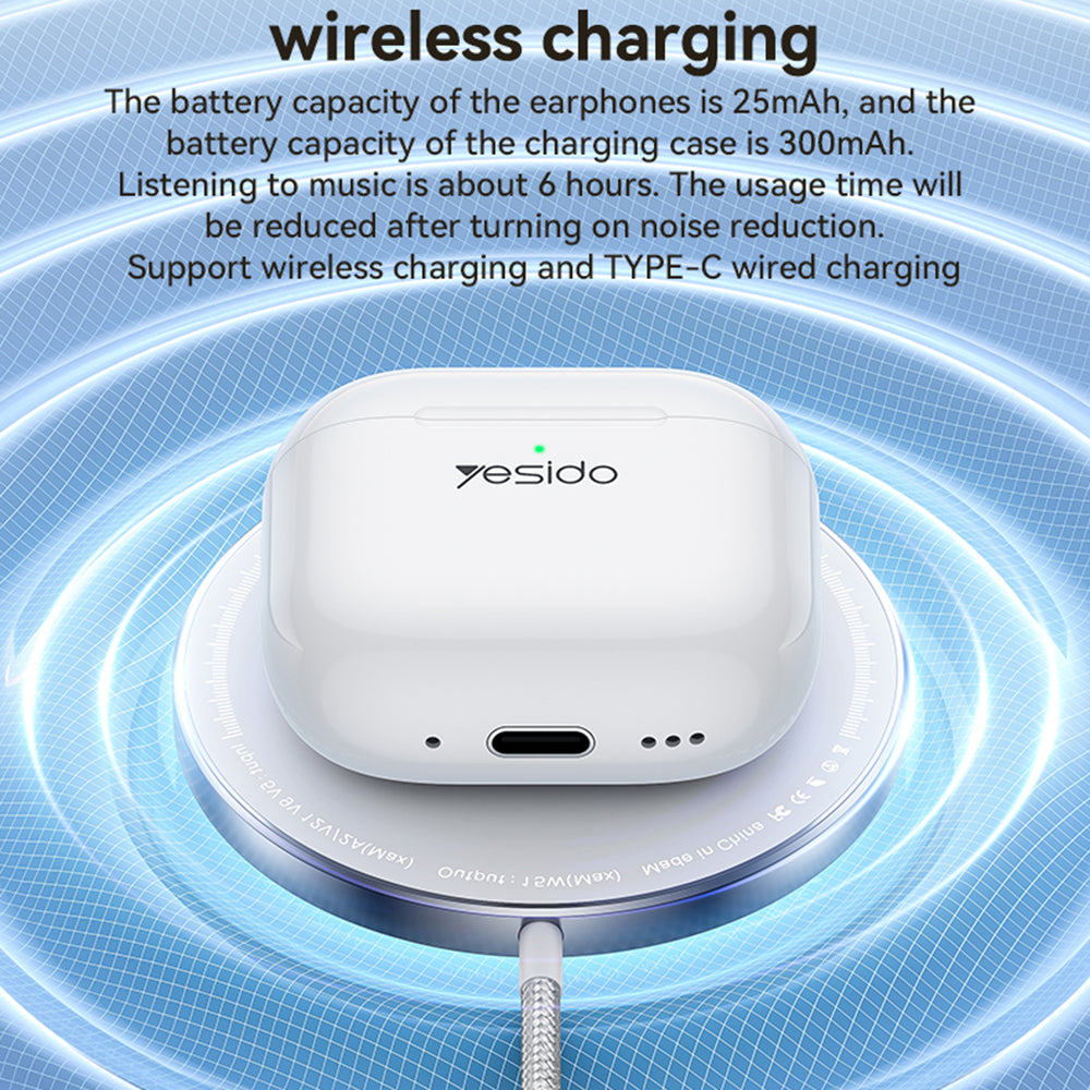 Yesido - Wireless Earbuds (TWS32) - with ANC, Microphone, Bluetooth 5.4, Half-In-ear Design, 300mAh - White