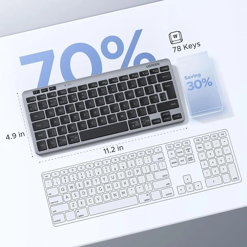 Ugreen - Wireless Keyboard (75049) - Bluetooth 5.3, Multi-Device, Easy Switch, Compact Design, Silent Typing, 78 Keys - 