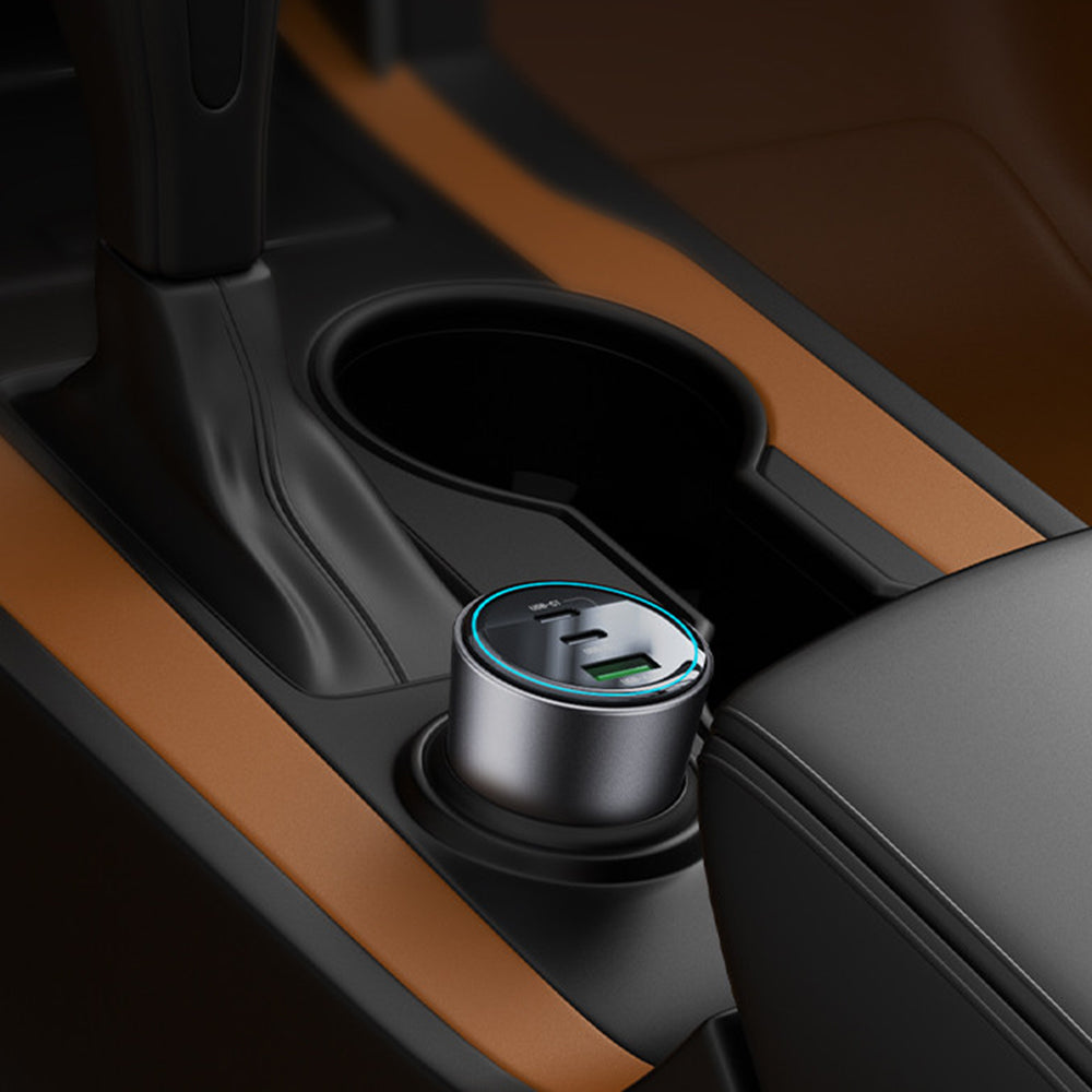 Yesido - Car Charger (Y59) - 2x Type-C, USB-A, 200W, Fast Charging, Multi Protection, Built-in Colorful Light - Black