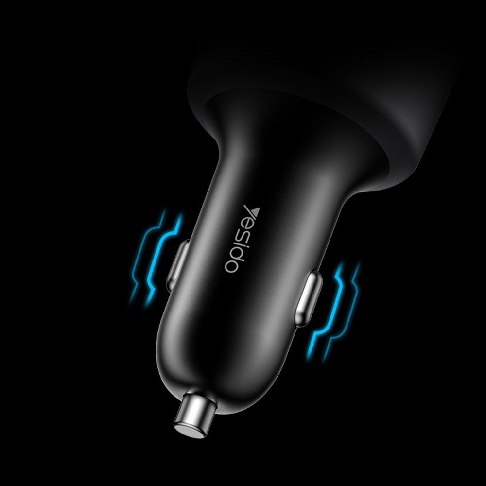 Yesido - Car Charger (Y59) - 2x Type-C, USB-A, 200W, Fast Charging, Multi Protection, Built-in Colorful Light - Black