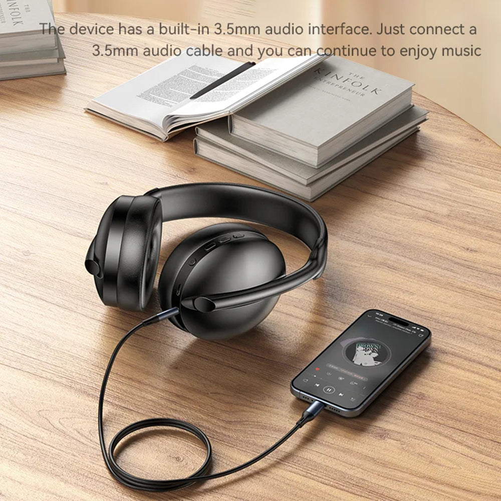 Yesido - Wireless Headphones (EP08) - with Bluetooth V5.3, Active Noise Cancelling, Microphone, 500mAh - Black