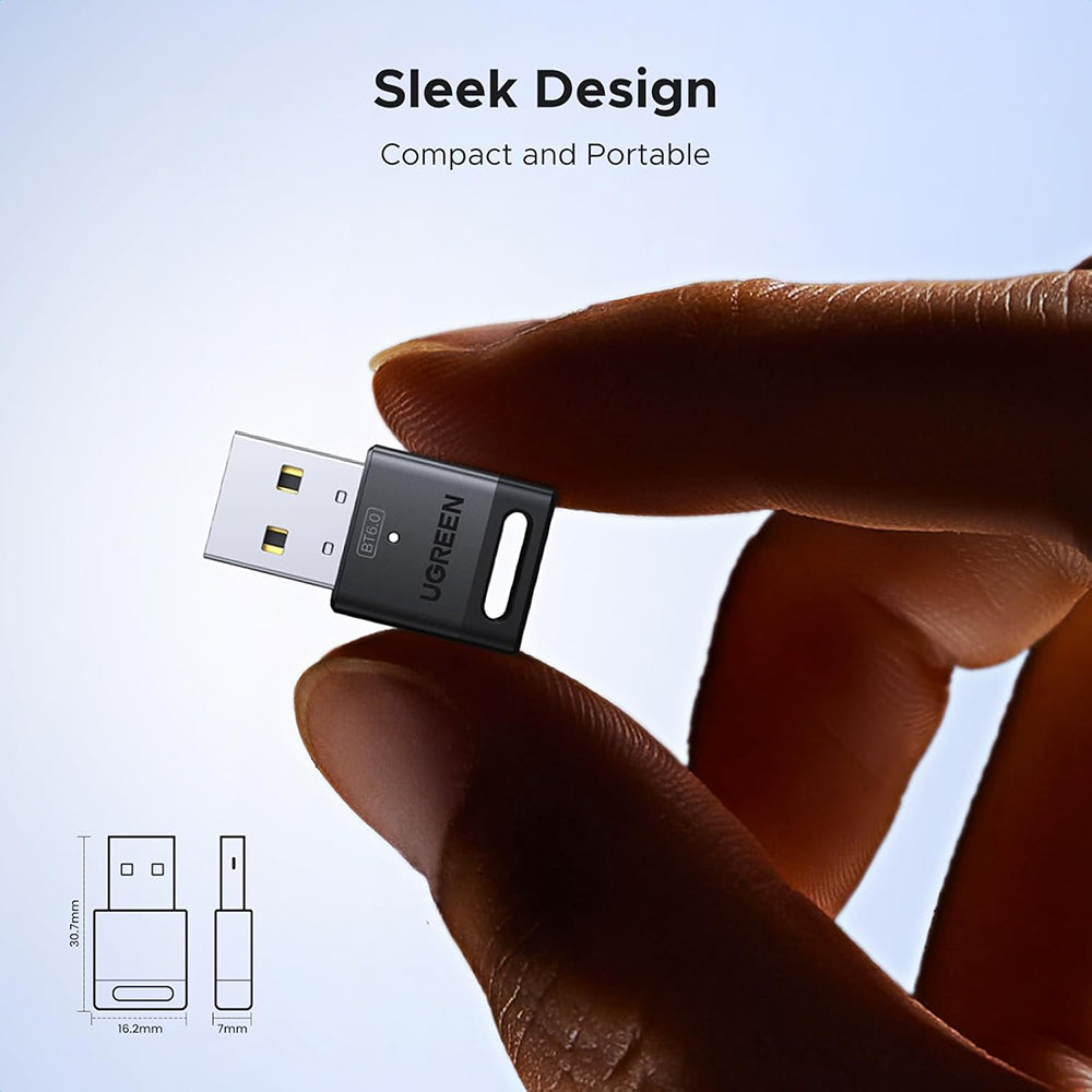 Ugreen - Wireless Adapter (75073) - USB, Bluetooth 6.0, Plug & Play, for Windows 11/10/8.1, EDR, BLE Technology - Black