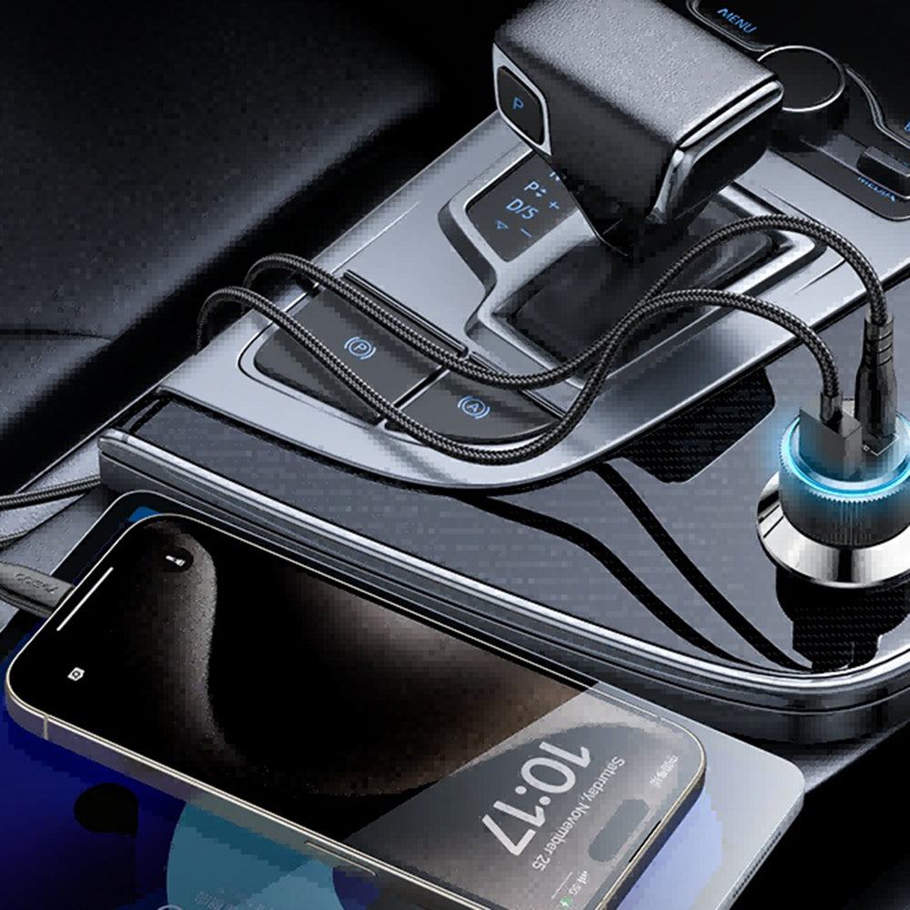 Yesido - Car Charger (Y60) - Cable Type-C to Lightning Included, Lightning/USB-A/USB-C Ports, 38W, Fast Charging - Black