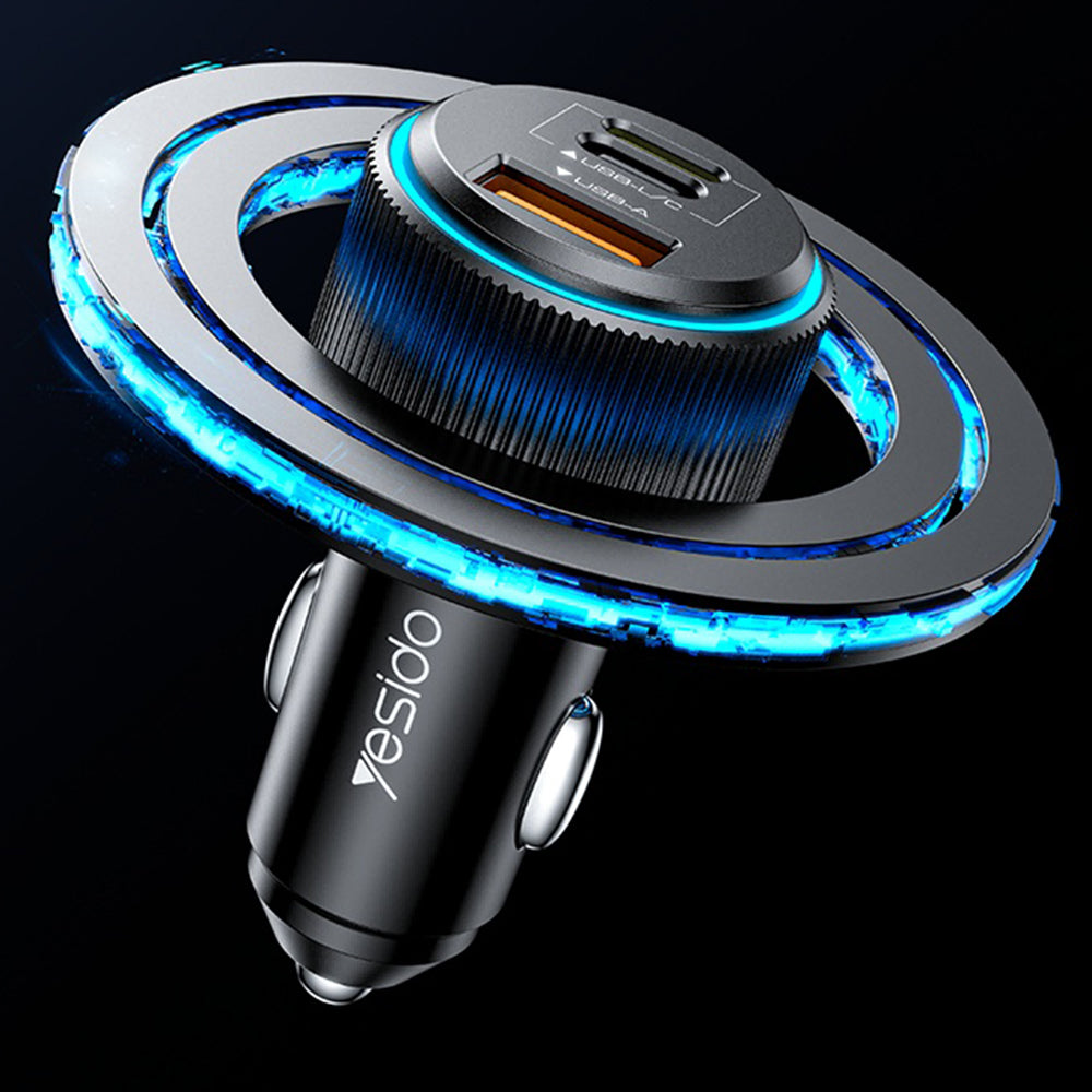 Yesido - Car Charger (Y60) - Cable Type-C to Lightning Included, Lightning/USB-A/USB-C Ports, 38W, Fast Charging - Black