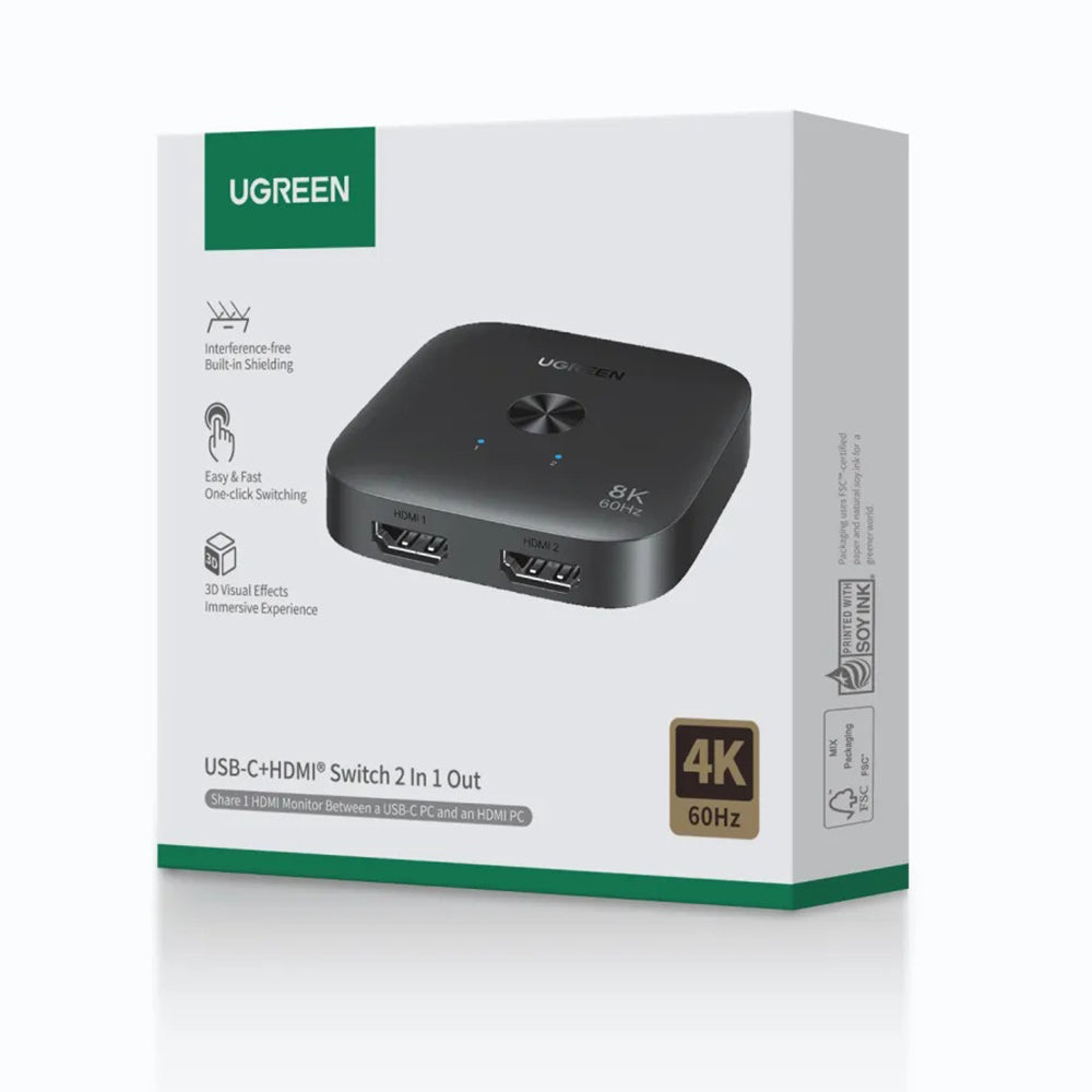 Ugreen - Adapter (65877) - Splitter Type-C, HDMI to 2x HDMI, UHD 8K@60Hz, Plug&Play, Stable Transmission - Black